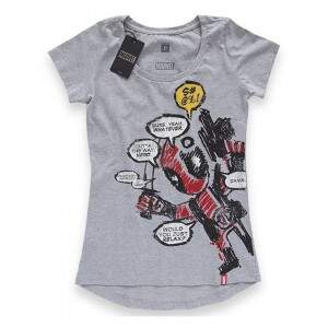 Camiseta Feminina DEADPOOL Blah, Blah, Blah - Produto Oficial Marvel - Cor Cinza - Tamanho G - STUDIO GEEK